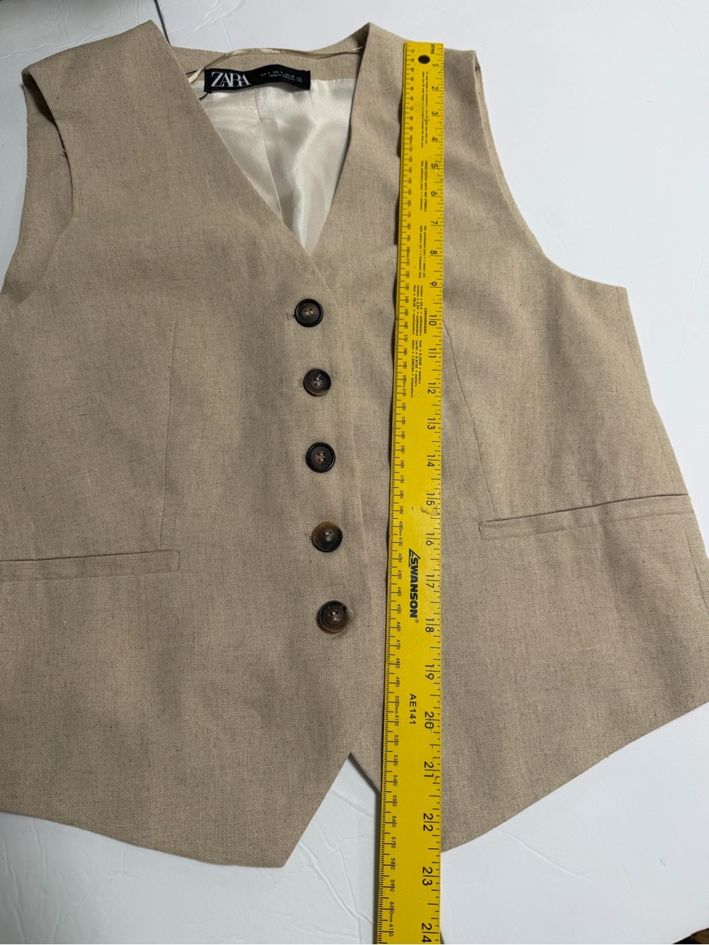 Zara Beige Buttoned Vest Women’s Size Small Linen Blend - Picture 8 of 16